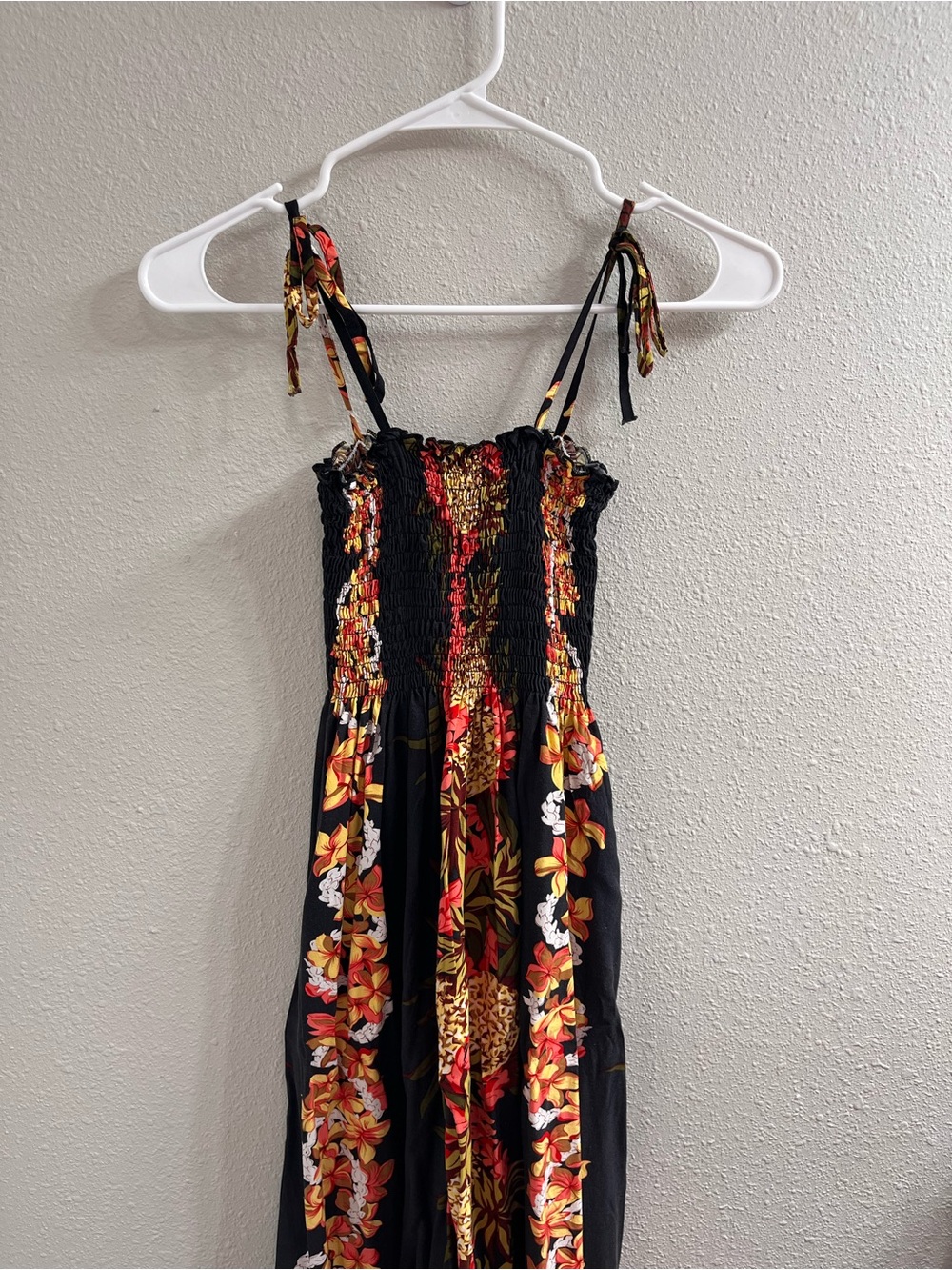 Pineapple Black Floral Smocked Sundress with Red and Yellow Accents